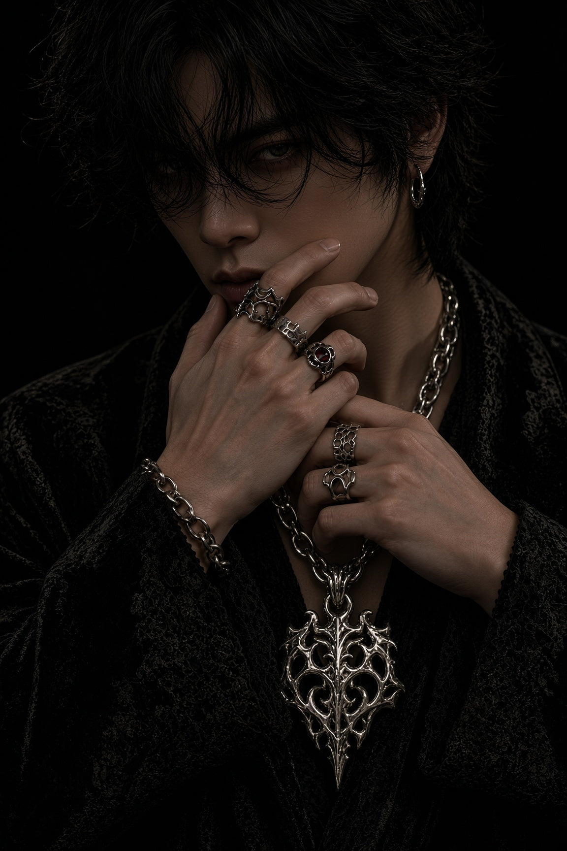 Model wearing a sterling silver necklace