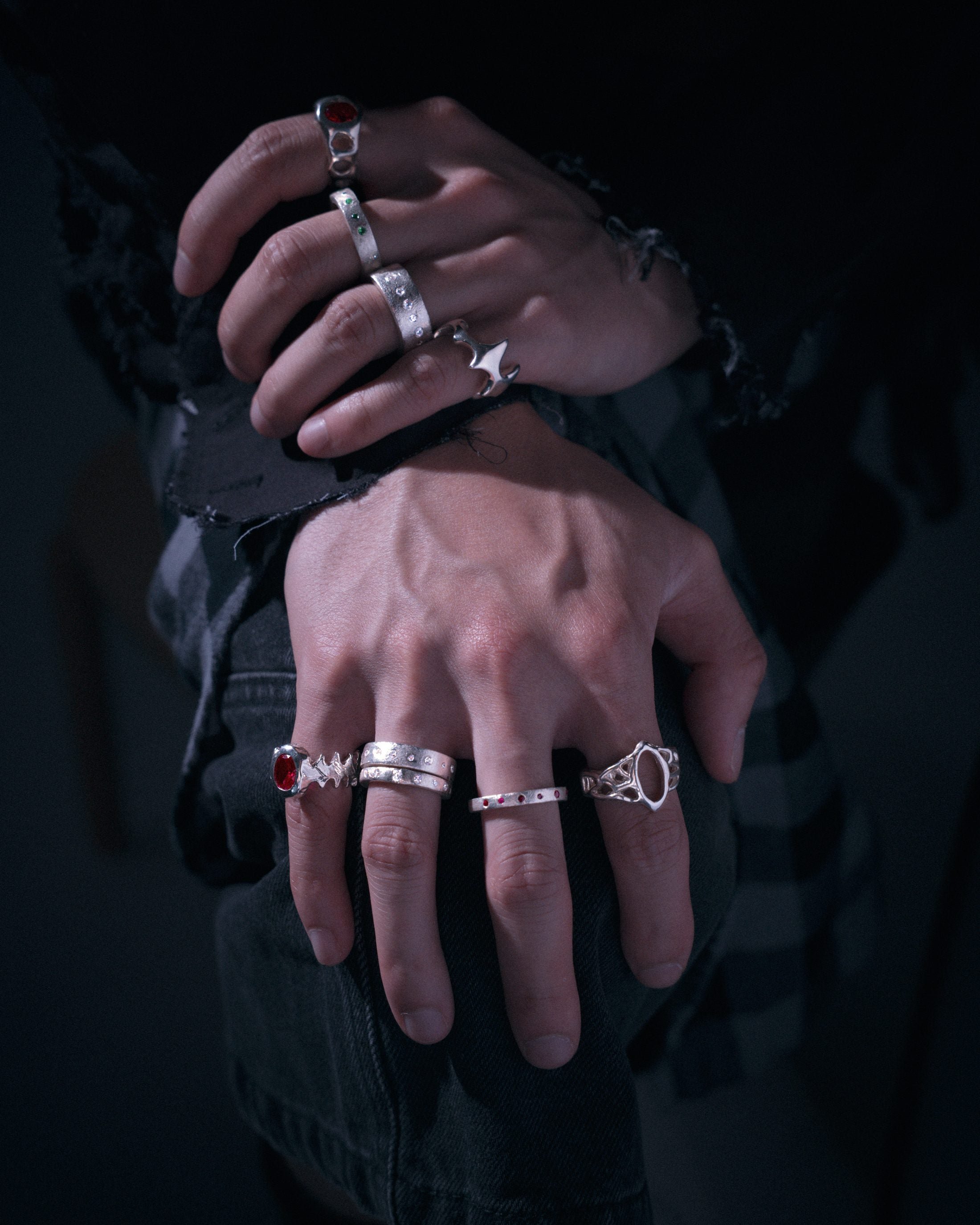 Model wearing a sterling necklace and ring
